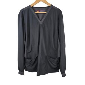 Urbane Performance Long Sleeve Black Scrub Top Mesh Size XXL Front Pockets